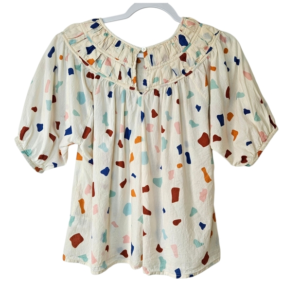 THML Confetti Print Puff Sleeve Top Womens M Cream/multicolor - Picture 2 of 9